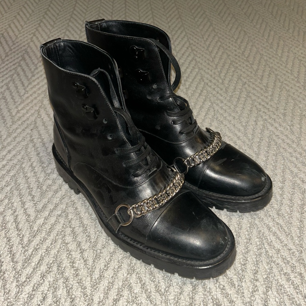 Burberry Leather Chain-Link Accents Combat Boots - Picture 7 of 10